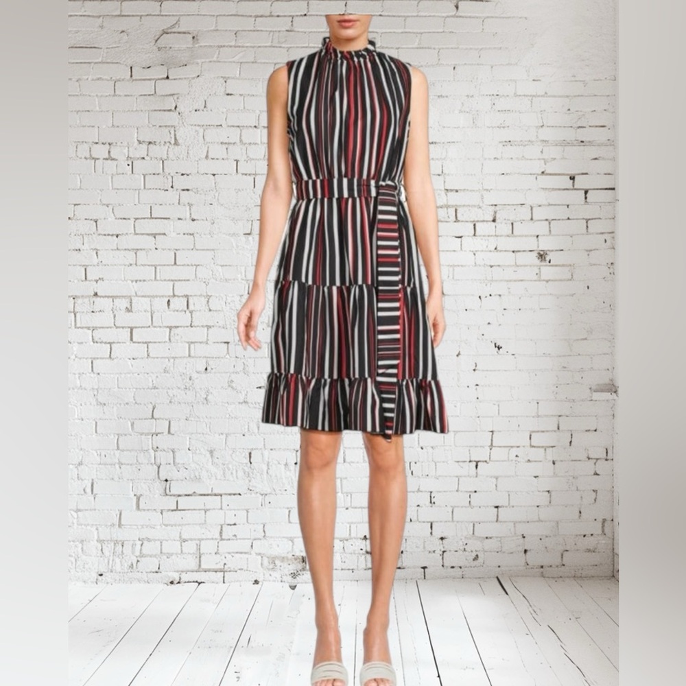 Area Stars Tiered Midi Dress Large NWT Sleeveless Smocked Back Belted - Picture 2 of 4